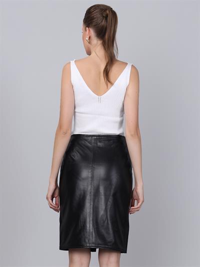 Basics And More Basics&More Women Zippered Pen Black Leather Skirt - SK01