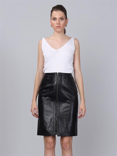 basics and more Basics&More Women Zippered Pen Black Leather Skirt - SK01