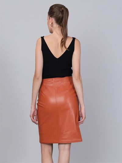 Basics And More Basics&More Women Zippered Pen Orange Leather Skirt - SK01