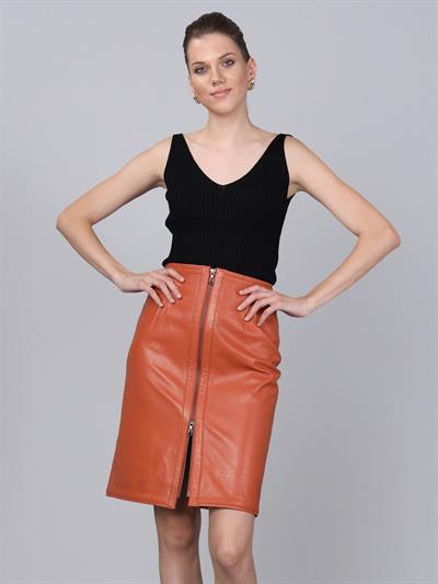 basics and more Basics&More Women Zippered Pen Orange Leather Skirt - SK01