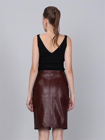 Basics And More Basics&More Women Zippered Pen Plum Leather Skirt - SK01
