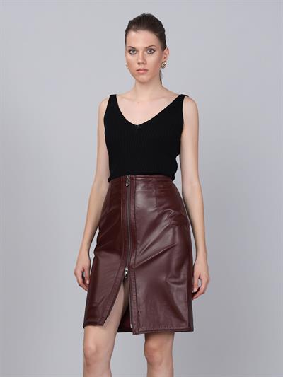 basics and more Basics&More Women Zippered Pen Plum Leather Skirt - SK01