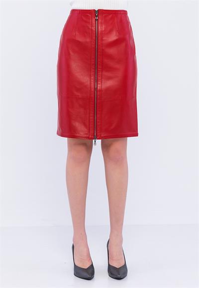 Basics And More Basics&More Women Zippered Pen Red Leather Skirt - SK01