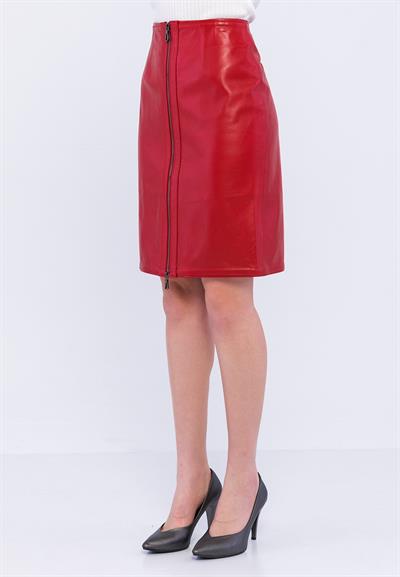 Basics And More Basics&More Women Zippered Pen Red Leather Skirt - SK01