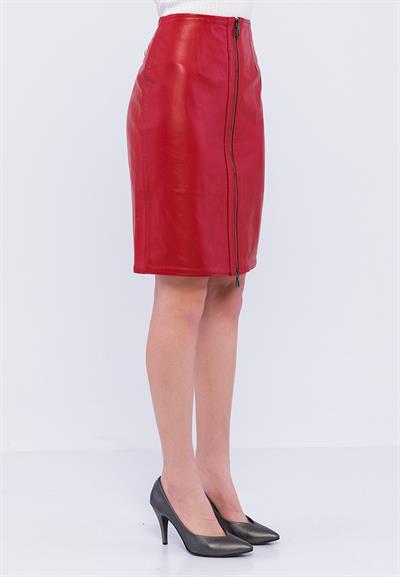 Basics And More Basics&More Women Zippered Pen Red Leather Skirt - SK01