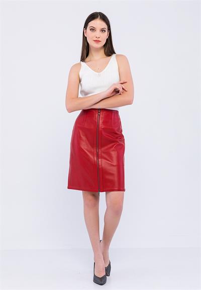 basics and more Basics&More Women Zippered Pen Red Leather Skirt - SK01