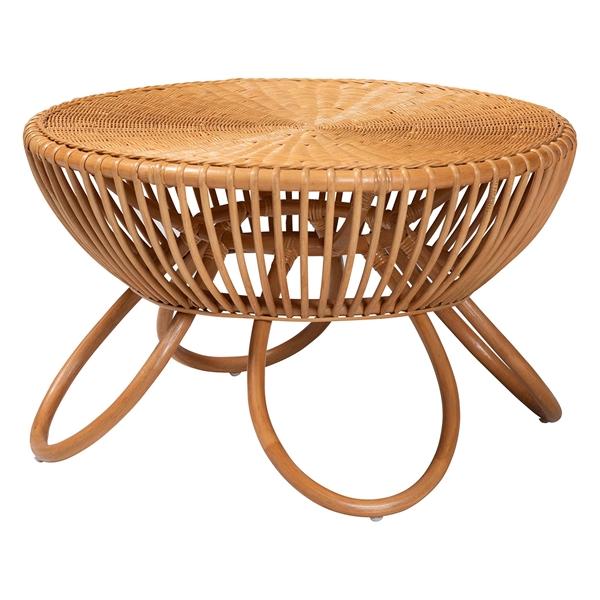 baxton studio bali & pari Abel Natural Rattan Coffee Table with Splayed Legs - Handcrafted Boho Accent Table Light Honey