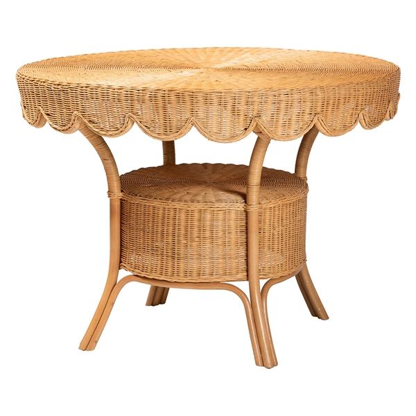 baxton studio bali & pari Abena Bohemian Scalloped Light Honey Rattan Dining Table