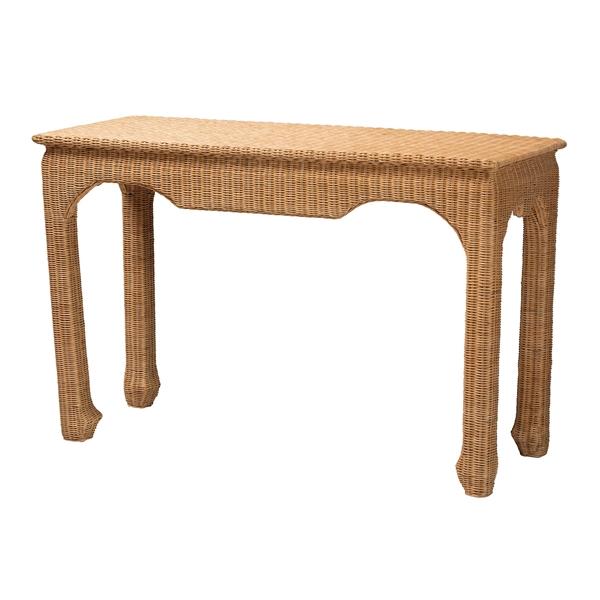 baxton studio bali & pari Abena Handwoven Natural Rattan Console Table - Ming Style Wicker Accent Table or Sofa Table Boho Coastal Style Furniture for Hallway Living Room or Foyer