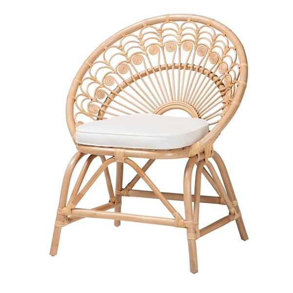 baxton studio bali & pari Abriella Modern Bohemian Natural Brown Rattan Peacock Accent Chair