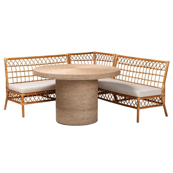 baxton studio bali & pari Adalina Modern Bohemian Honey Rattan 4-Piece Dining Nook Set