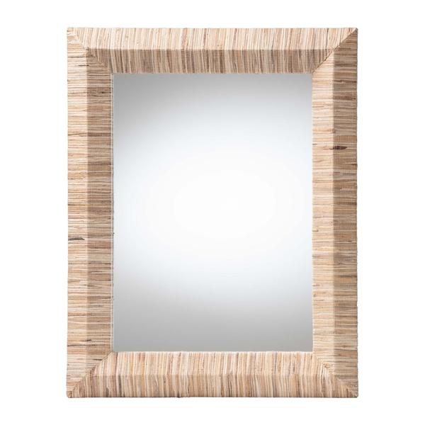 baxton studio bali & pari Adino Bohemian Woven Natural Grasscloth Rectangle Accent Mirror