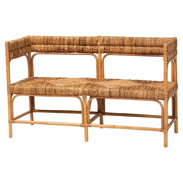 baxton studio bali & pari Adisa Natural Rattan Bench - Handcrafted Banquette with Woven Seagrass Seat and Back Coastal Boho Accent Seating for Entryway Dining or Living Room