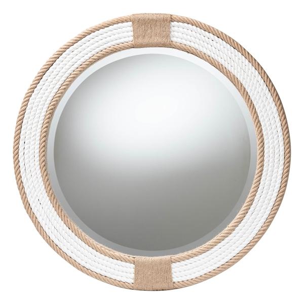 baxton studio bali & pari Adita Round Woven Rope Mirror - Coastal Mirror with White Fabric and Woven Jute Accents for Farmhouse Boho Wall Decor Beach House
