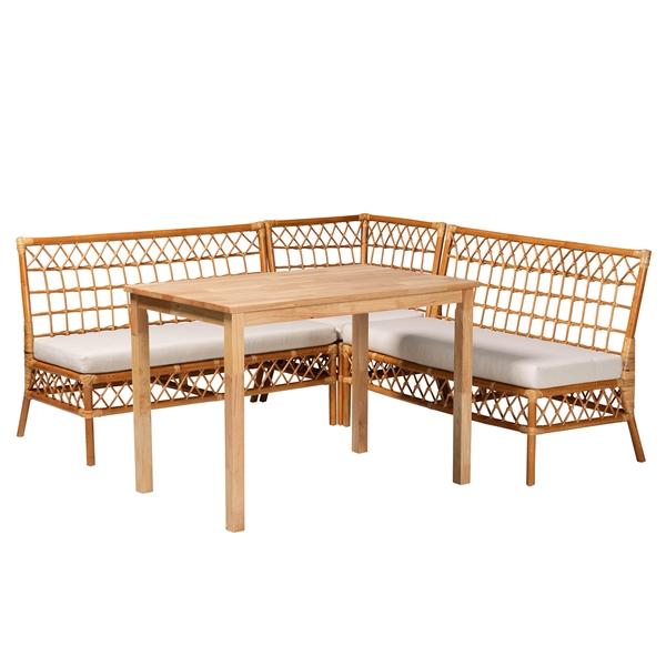 baxton studio bali & pari Aina Modern Bohemian Honey Rattan 4-Piece Dining Nook Set