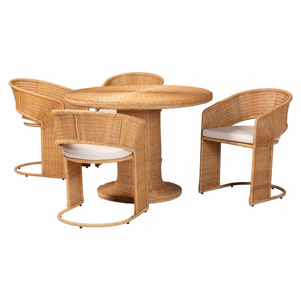 baxton studio bali & pari Akiko Bohemian Light Honey Rattan 5-Piece Dining Set