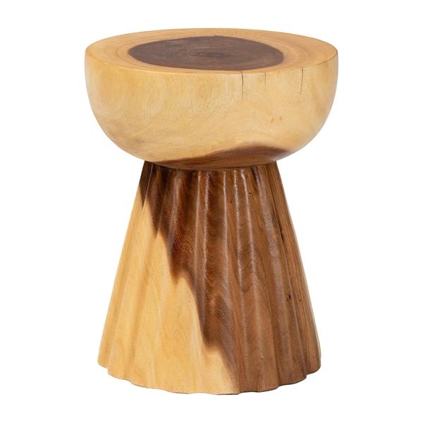 baxton studio bali & pari Alara Hand -carved Suar Wood Side Table - Sculptural Pedestal Accent Table with Natural Grain Modern Boho Style for Living Room or Bedroom