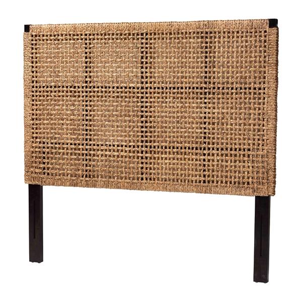 baxton studio bali & pari Alise Bohemian Seagrass and Dark Brown Mahogany Wood King Size Headboard