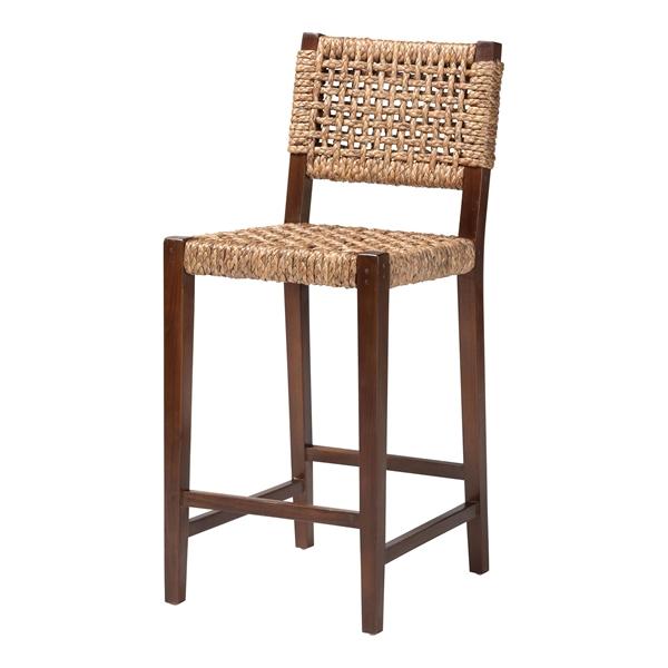 baxton studio bali & pari Alise Handwoven Seagrass Bar Stool with Mahogany Wood Frame - Bar -Height Chair with Woven Back and Seat for Kitchen Island or Home Bar Earthy Brown