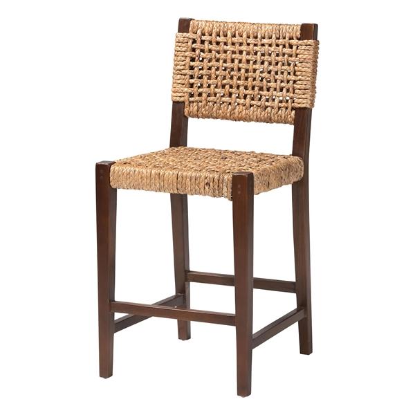 baxton studio bali & pari Alise Handwoven Seagrass Counter Stool with Mahogany Wood Frame - Counter-Height Chair with Woven Back and Seat for Kitchen Island or Home Bar Earthy Brown