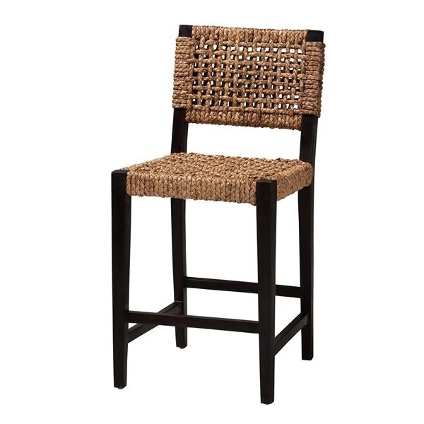 baxton studio bali & pari Alise Modern Bohemian Dark Brown Mahogany Wood and Seagrass Counter Stool