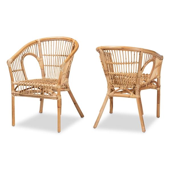 baxton studio bali & pari Alleta Modern Bohemian Natural Brown Rattan 2-Piece Dining Chair Set