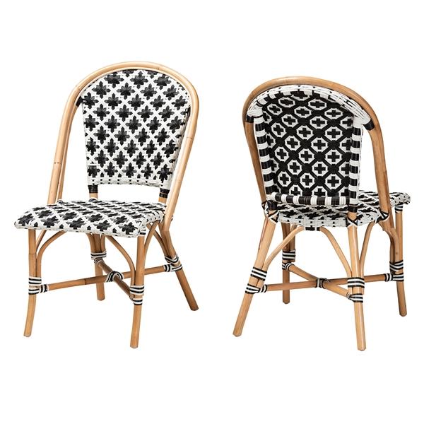 baxton studio bali & pari Ambre Modern French Black and White Weaving Natural Rattan 2-Piece Bistro Chair Set