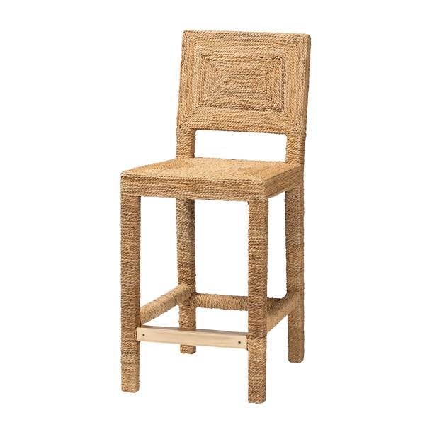 baxton studio bali & pari Anfield Modern Bohemian Natural Seagrass and Mahogany Wood Counter Stool
