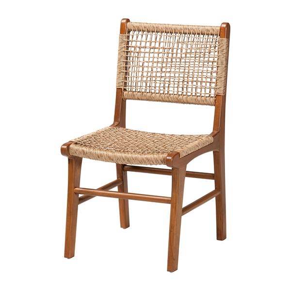 baxton studio bali & pari Ariba Dining Chair with Mahogany Wood Frame and Viro Fiber Weaving Rustic Boho Accent Chair for Dining Room or Kitchen