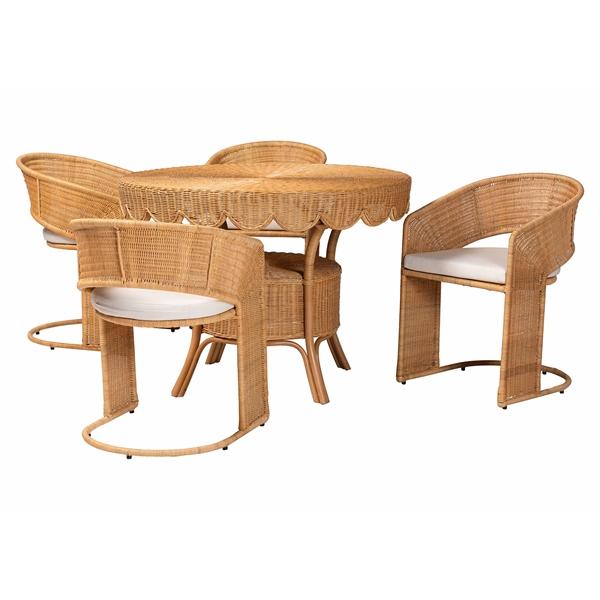 baxton studio bali & pari Arisu Bohemian Light Honey Rattan 5-Piece Dining Set