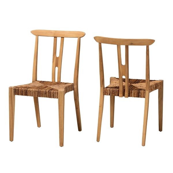 baxton studio bali & pari Artha Modern Bohemian Natural Brown Teak Wood and Seagrass 2-Piece Dining Chair Set
