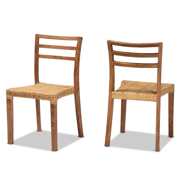 baxton studio bali & pari Arthur Mid-Century Modern Walnut Brown Mahogany Wood and Natural Rattan 2-Piece Dining Chair Set
