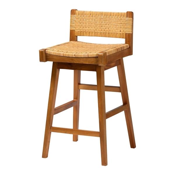 baxton studio bali & pari Asgart Bohemian Natural Rattan and Mahogany Wood Bar Stool