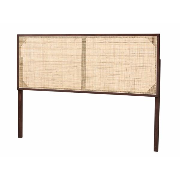 baxton studio bali & pari Aurelia Modern Bohemian Dark Brown Finished Bayur Wood and Natural Rattan Queen Size Headboard