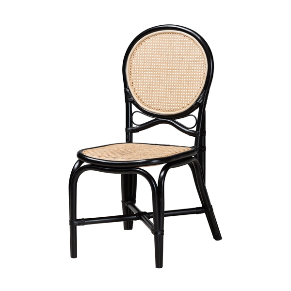 baxton studio bali & pari Ayana Mid-Century Modern Two-Tone Black and Natural Brown Rattan Dining Chair