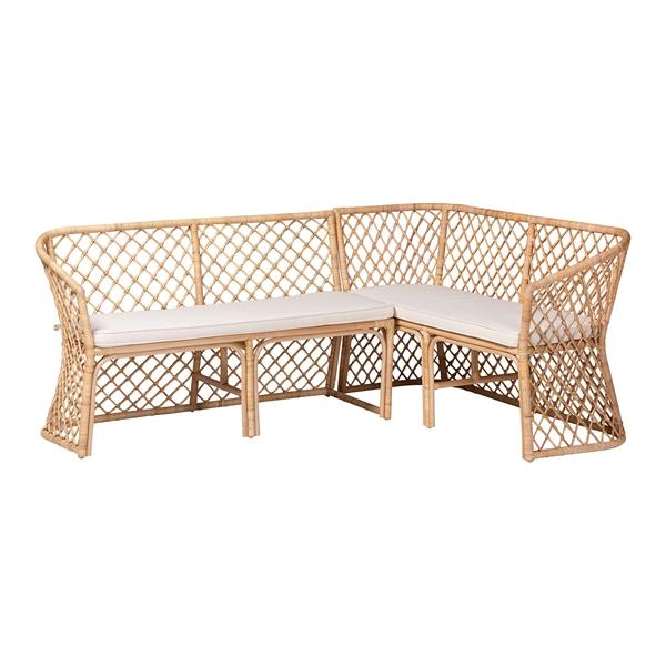 baxton studio bali & pari Aysi Bohemian Light Honey Rattan 2-Piece Dining Nook Bench Set