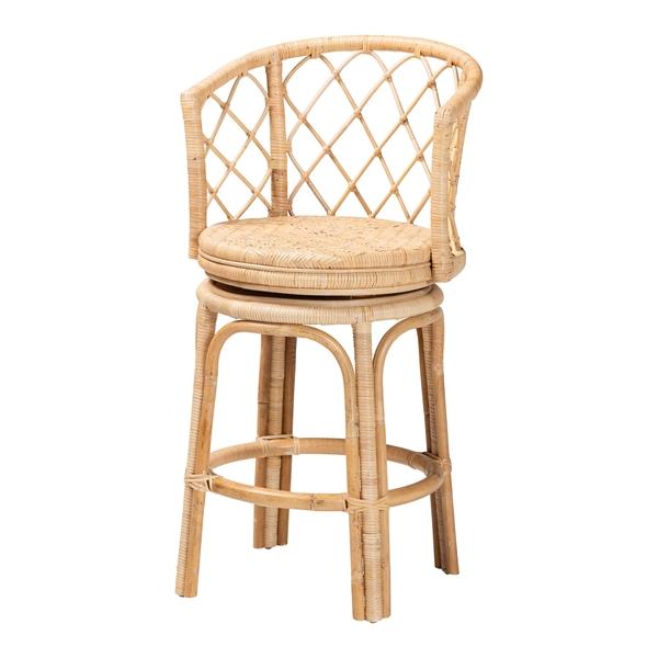 baxton studio bali & pari Ayu Bohemian Light Honey Rattan Swivel Counter Stool