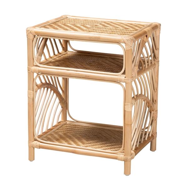baxton studio bali & pari Baara Modern Bohemian Natural Brown Rattan Nightstand