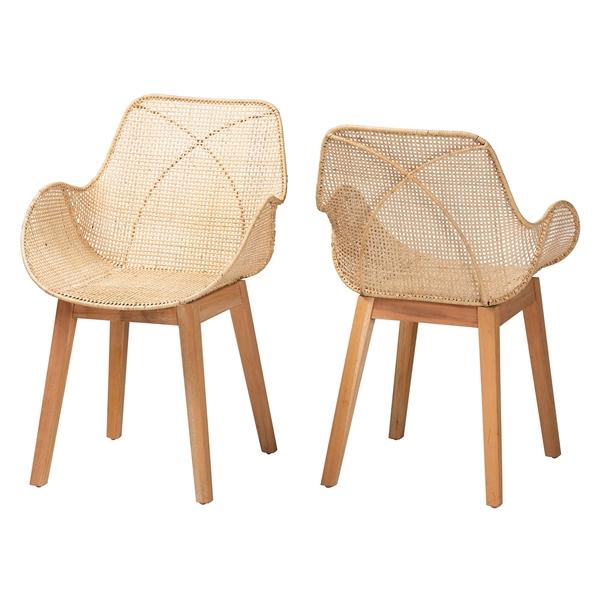 baxton studio bali & pari Ballerina Japandi Natural Brown Finished Mahogany Wood and Rattan 2-Piece Dining Chair Set