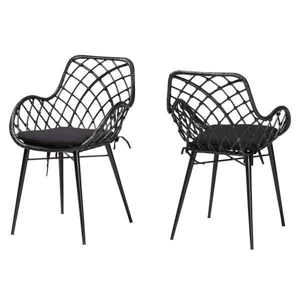baxton studio bali & pari Ballerina Modern Bohemian Black Finished Rattan and Metal 2-Piece Dining Chair Set