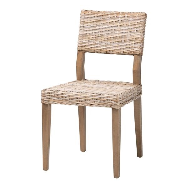 baxton studio bali & pari Barossa Bohemian Grey Kubu Rattan and Mahogany Wood Dining Chair