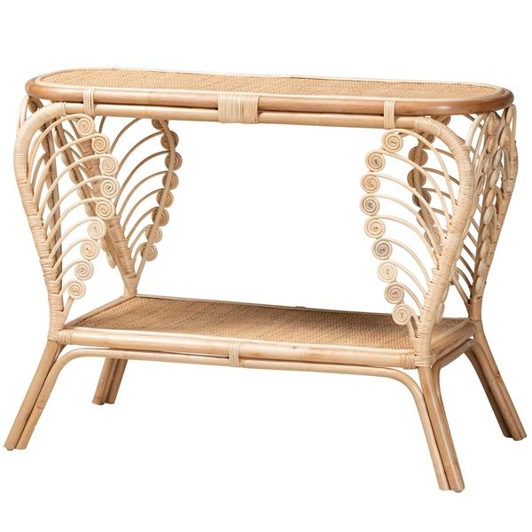 baxton studio bali & pari Bastet Modern Bohemian Natural Brown Rattan 2-Tier Console Table
