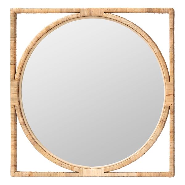 baxton studio bali & pari Bayan Japandi Natural Rattan Wall Mirror