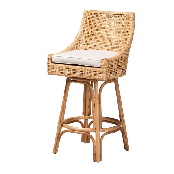 baxton studio bali & pari Bella Modern Bohemian Natural Brown Rattan Bar Stool