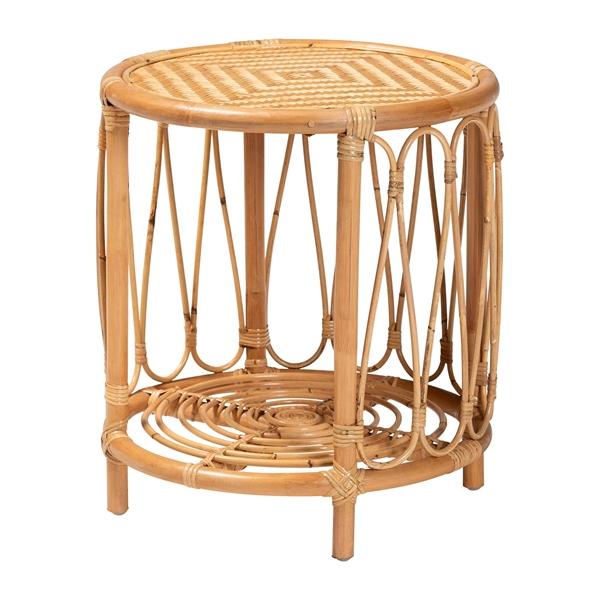baxton studio bali & pari Berilo Bohemian Light Honey Rattan End Table