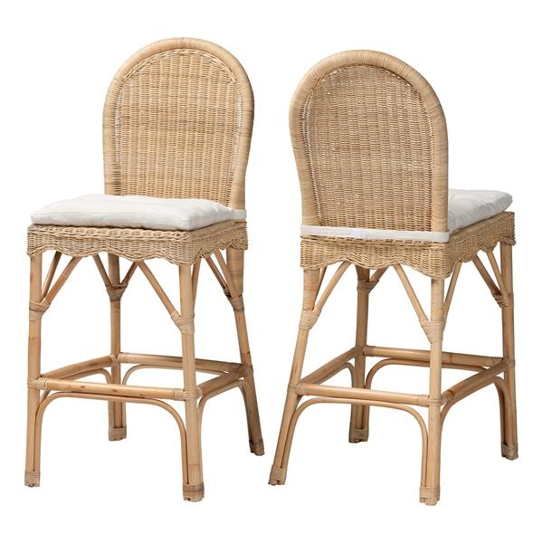 baxton studio bali & pari Bilu Bohemian Natural Rattan 2-Piece Bar Stool Set