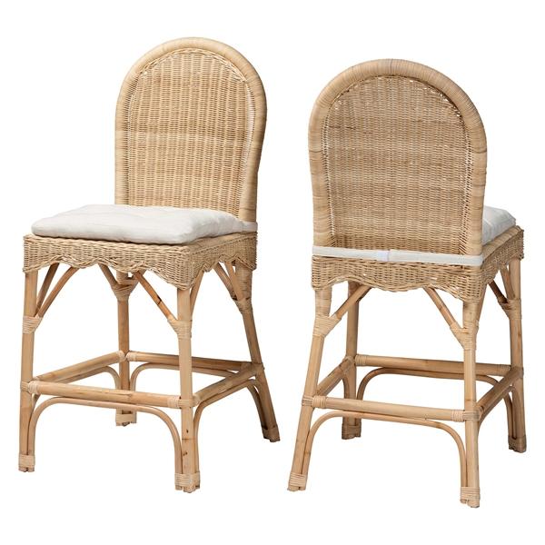 baxton studio bali & pari Bilu Bohemian Natural Rattan 2-Piece Counter Stool Set