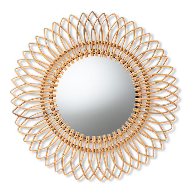 baxton studio bali & pari Bora Modern Bohemian Natural Brown Rattan Accent Wall Mirror