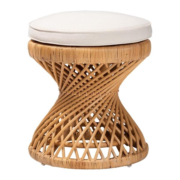 baxton studio bali & pari Borneo Bohemian Light Honey Rattan Footstool