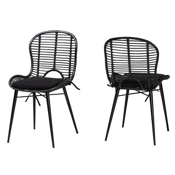 baxton studio bali & pari Brenna Modern Bohemian Black Finished Rattan and Metal 2-Piece Dining Chair Set